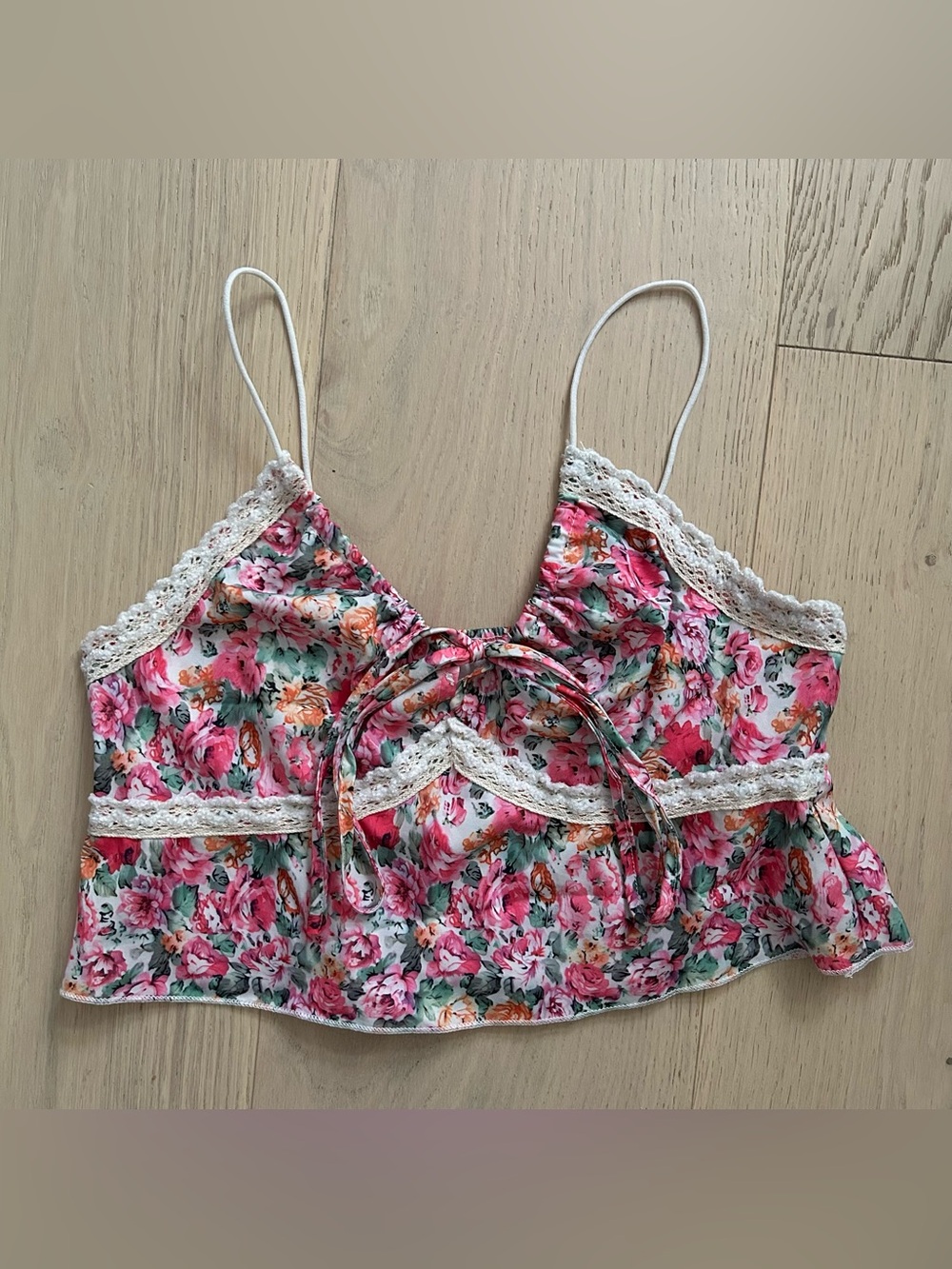 Floral Lace-Trim Cami Top - Pink Multi